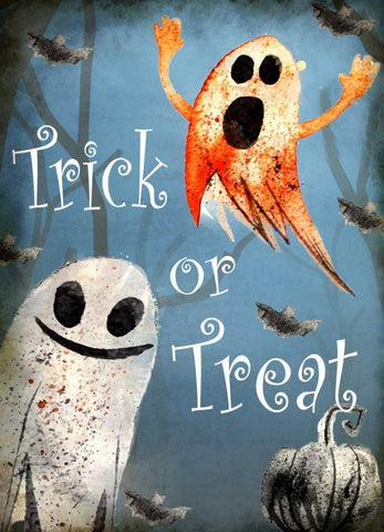 Trick or Treat Ghosts White Modern Wood Framed Art Print with Double Matting by Allen, Kimberly