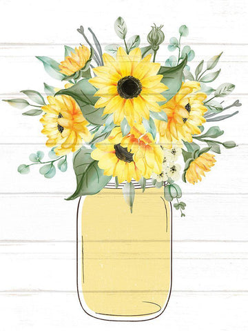 Mason Jar Floral 2 White Modern Wood Framed Art Print with Double Matting by Allen, Kimberly