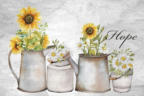 Hope Sunflower Daisies White Modern Wood Framed Art Print with Double Matting by Allen, Kimberly