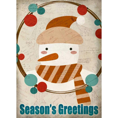 Seasons Greetings Snowman Black Modern Wood Framed Art Print with Double Matting by Allen, Kimberly