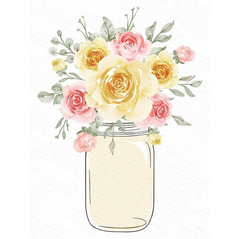 Mason Jar Floral 1 White Modern Wood Framed Art Print by Allen, Kimberly