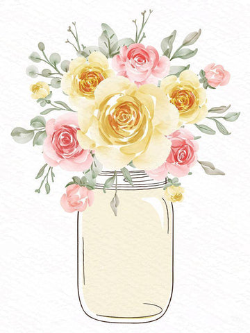 Mason Jar Floral 1 Black Ornate Wood Framed Art Print with Double Matting by Allen, Kimberly