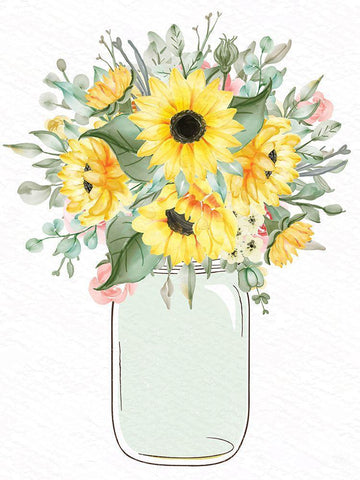 Mason Jar Floral 2 White Modern Wood Framed Art Print with Double Matting by Allen, Kimberly