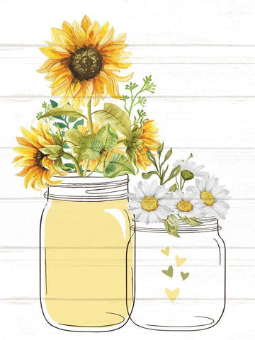 Mason Jar Floral 7 White Modern Wood Framed Art Print with Double Matting by Allen, Kimberly