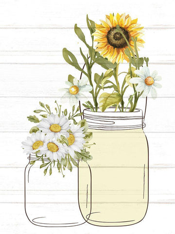 Mason Jar Floral 8 White Modern Wood Framed Art Print with Double Matting by Allen, Kimberly