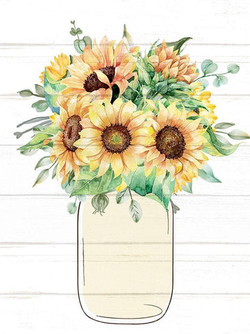 Mason Jar Floral 13 White Modern Wood Framed Art Print with Double Matting by Allen, Kimberly