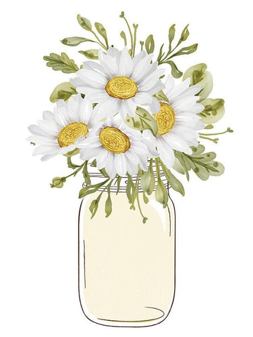 Mason Jar Floral 1 White Modern Wood Framed Art Print with Double Matting by Allen, Kimberly