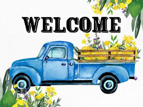 Welcome Lemon Truck White Modern Wood Framed Art Print with Double Matting by Allen, Kimberly
