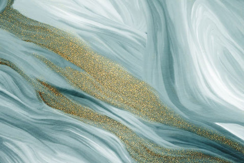 Blue Waves of Gold Black Modern Wood Framed Art Print by Allen, Kimberly