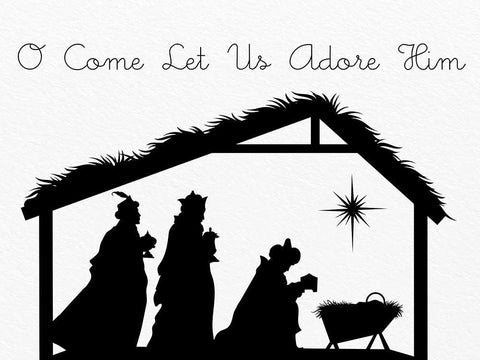 O Come Let Us Adore Him Black Ornate Wood Framed Art Print with Double Matting by Allen, Kimberly