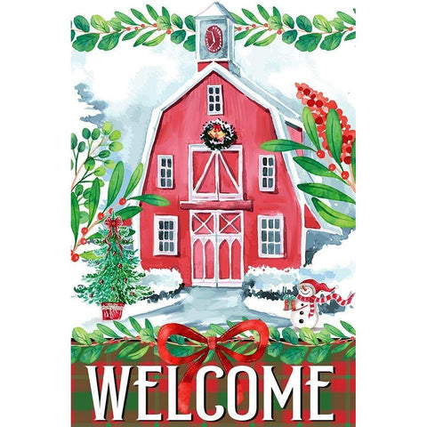 Christmas Barn Black Modern Wood Framed Art Print with Double Matting by Allen, Kimberly
