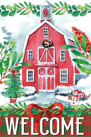 Christmas Barn Black Ornate Wood Framed Art Print with Double Matting by Allen, Kimberly