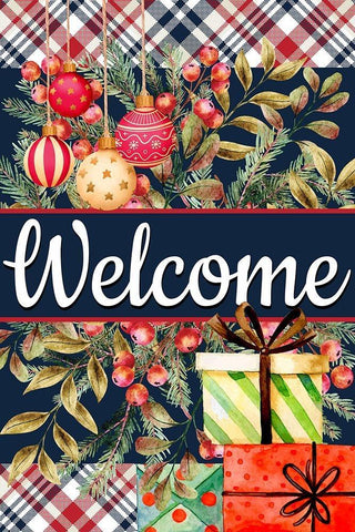 Welcome Ornaments and Presents White Modern Wood Framed Art Print with Double Matting by Allen, Kimberly