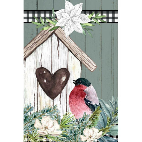 Winter Birdhouse Gold Ornate Wood Framed Art Print with Double Matting by Allen, Kimberly