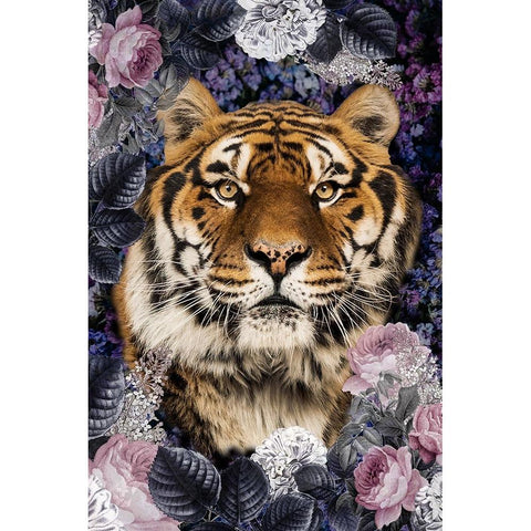 Tiger Deep Floral White Modern Wood Framed Art Print by Allen, Kimberly