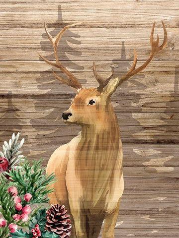 Forest Deer Christmas White Modern Wood Framed Art Print with Double Matting by Allen, Kimberly