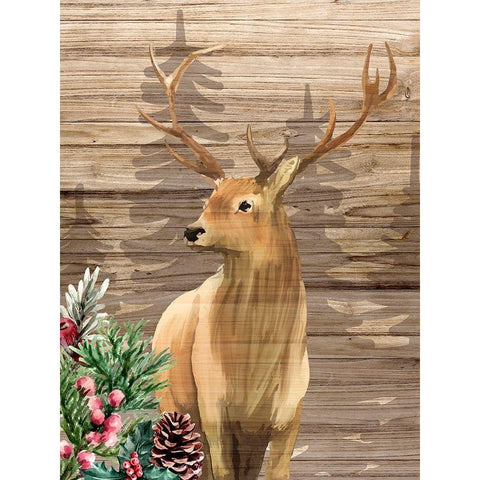 Forest Deer Christmas Black Modern Wood Framed Art Print with Double Matting by Allen, Kimberly