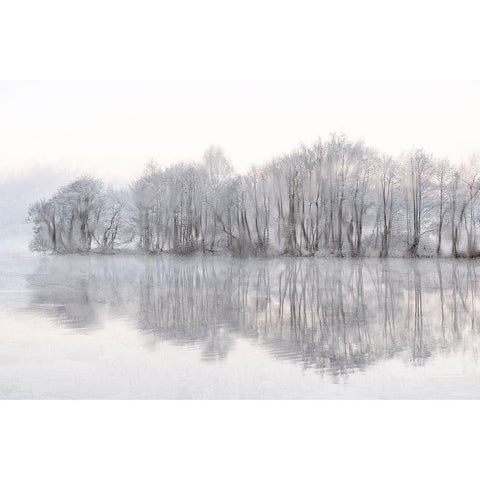 Mist Lake Black Modern Wood Framed Art Print with Double Matting by Allen, Kimberly