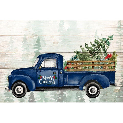 Navy Christmas Truck Black Modern Wood Framed Art Print with Double Matting by Allen, Kimberly