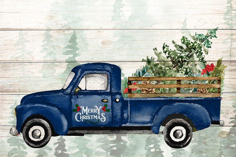 Navy Christmas Truck White Modern Wood Framed Art Print with Double Matting by Allen, Kimberly