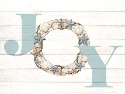 Joy Seashell Wreath Black Ornate Wood Framed Art Print with Double Matting by Allen, Kimberly
