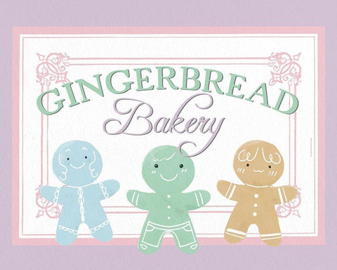 Gingerbread Bakery Sign White Modern Wood Framed Art Print with Double Matting by Allen, Kimberly