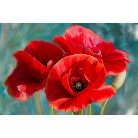 Poppies Blue White Modern Wood Framed Art Print by Allen, Kimberly