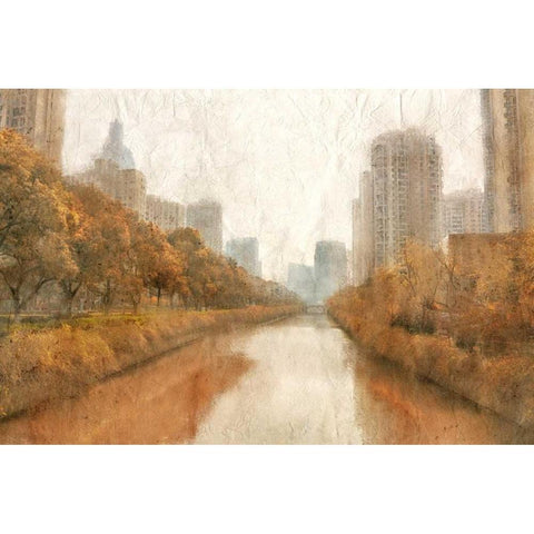 Autumn In The City White Modern Wood Framed Art Print by Allen, Kimberly