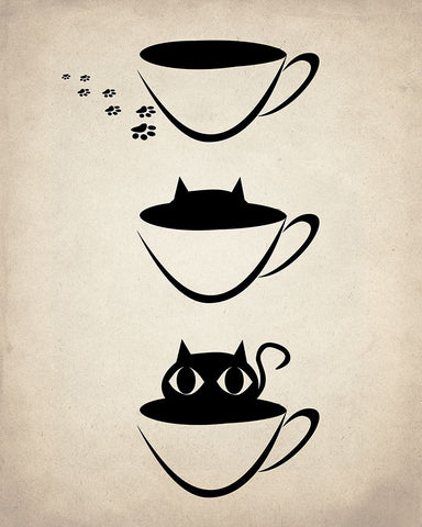 Cat Cup Black Modern Wood Framed Art Print by Allen, Kimberly