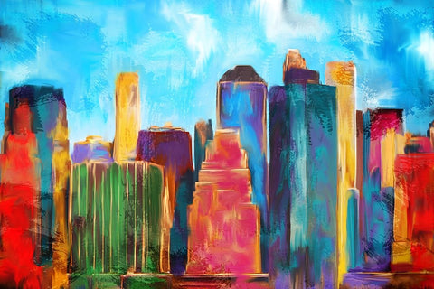 Manhattan Skyline Black Ornate Wood Framed Art Print with Double Matting by Allen, Kimberly