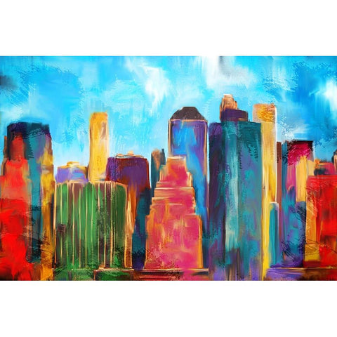 Manhattan Skyline Black Modern Wood Framed Art Print with Double Matting by Allen, Kimberly