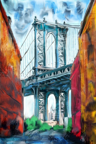 Brooklyn Bridge Black Ornate Wood Framed Art Print with Double Matting by Allen, Kimberly