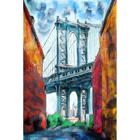 Brooklyn Bridge Black Modern Wood Framed Art Print with Double Matting by Allen, Kimberly