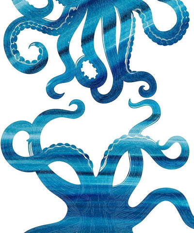 Ombre Octopus White Modern Wood Framed Art Print with Double Matting by Allen, Kimberly