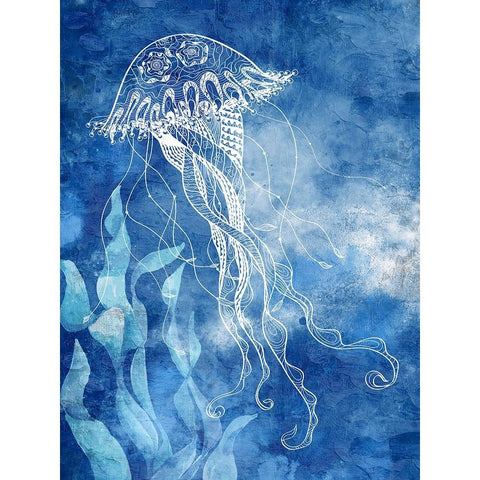 White Sea Creatures 1 Black Modern Wood Framed Art Print with Double Matting by Allen, Kimberly