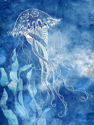White Sea Creatures 1 White Modern Wood Framed Art Print with Double Matting by Allen, Kimberly