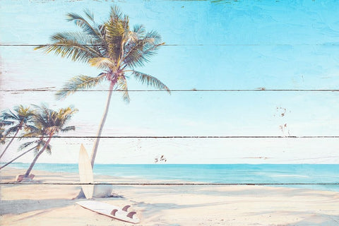 Lets Surf White Modern Wood Framed Art Print with Double Matting by Allen, Kimberly