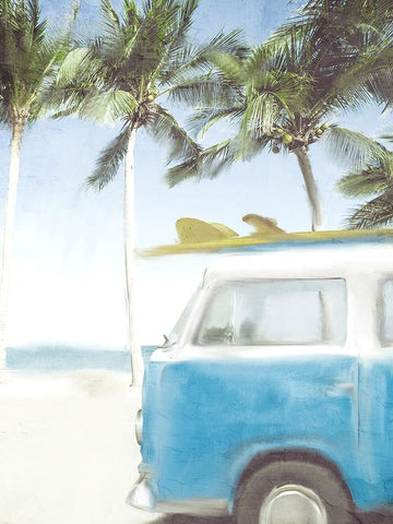 Beach Van Black Ornate Wood Framed Art Print with Double Matting by Allen, Kimberly