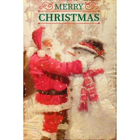 Santa and Snowman Gold Ornate Wood Framed Art Print with Double Matting by Allen, Kimberly