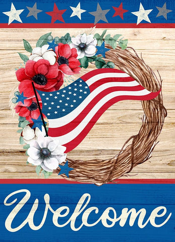Patriotic Wreath White Modern Wood Framed Art Print with Double Matting by Allen, Kimberly