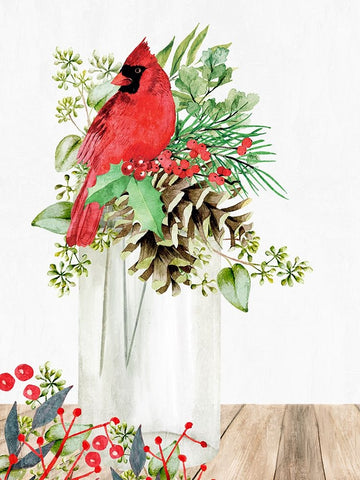 Cardinal Christmas Jar White Modern Wood Framed Art Print with Double Matting by Allen, Kimberly