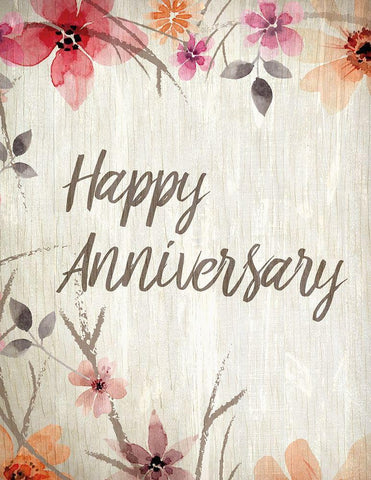 Happy Anniversary Floral White Modern Wood Framed Art Print with Double Matting by Kimberly, Allen