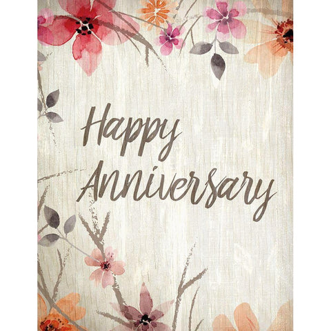 Happy Anniversary Floral White Modern Wood Framed Art Print by Kimberly, Allen