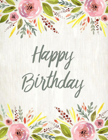 Happy Birthday Watercolor Floral Black Ornate Wood Framed Art Print with Double Matting by Kimberly, Allen