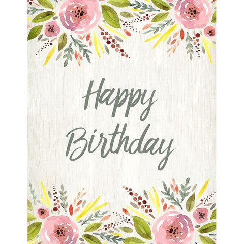 Happy Birthday Watercolor Floral Black Modern Wood Framed Art Print with Double Matting by Kimberly, Allen