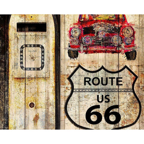 Classic Car Route 66 Gold Ornate Wood Framed Art Print with Double Matting by Allen, Kimberly