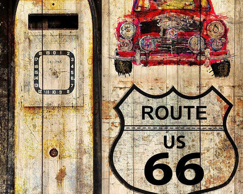 Classic Car Route 66 White Modern Wood Framed Art Print with Double Matting by Allen, Kimberly