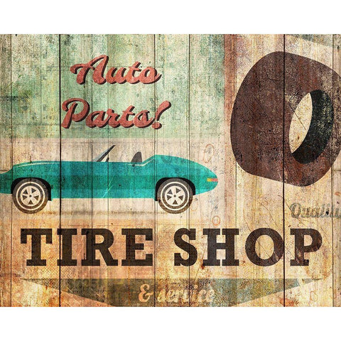 Tire Shop Gold Ornate Wood Framed Art Print with Double Matting by Kimberly, Allen