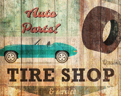 Tire Shop White Modern Wood Framed Art Print with Double Matting by Kimberly, Allen