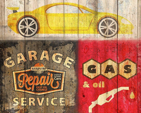 Garage Repair Black Ornate Wood Framed Art Print with Double Matting by Kimberly, Allen